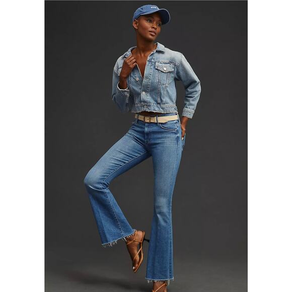 Mother The Weekender Fray High Rise Flare Jeans Groovy Kind of Love Size 33, NWT